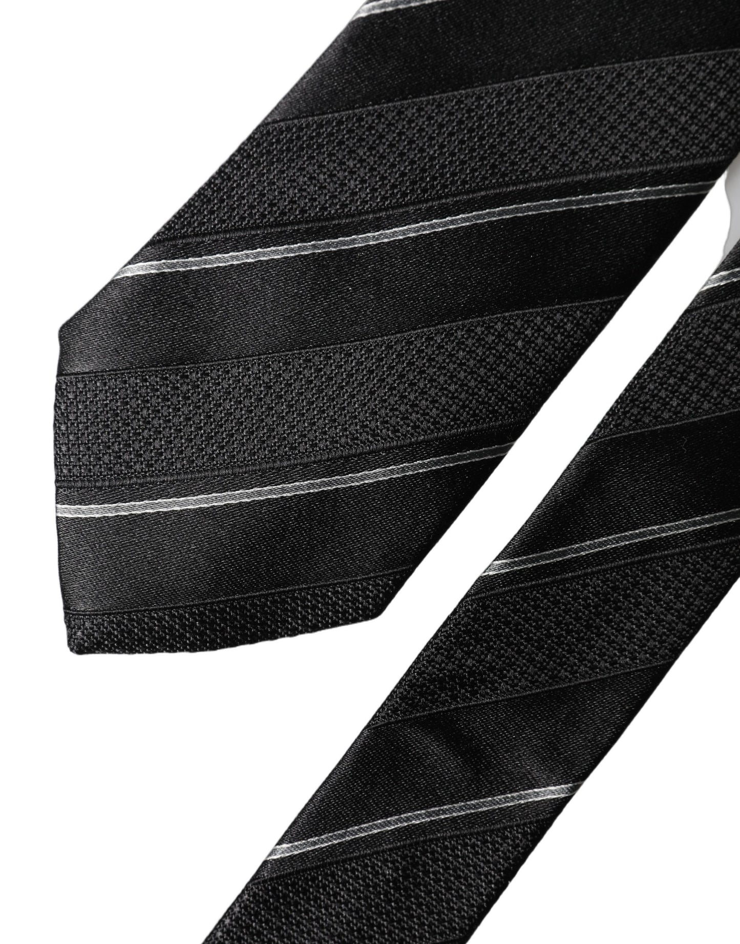 Dolce & Gabbana Black White Stripes 100% Silk Adjustable Men Necktie Tie