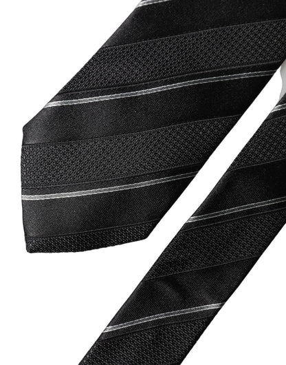Dolce & Gabbana Black White Stripes 100% Silk Adjustable Men Necktie Tie