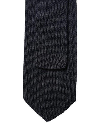 Dolce & Gabbana Dark Blue Solid 100% Silk Adjustable Men Necktie Tie