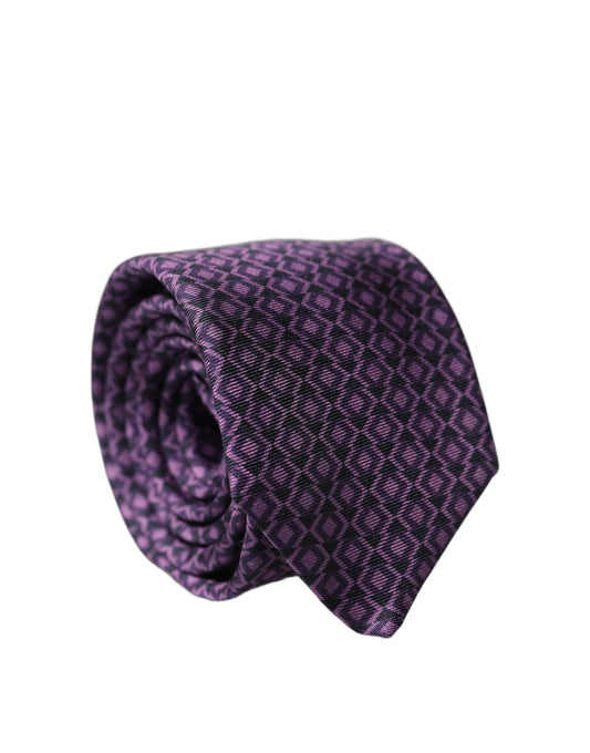 Dolce & Gabbana Purple Patterned 100% Silk Adjustable Men Necktie Tie