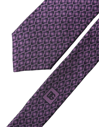 Dolce & Gabbana Purple Patterned 100% Silk Adjustable Men Necktie Tie