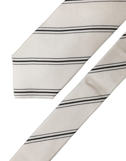 Dolce & Gabbana Beige Black Stripes 100% Silk Adjustable Men Necktie Tie