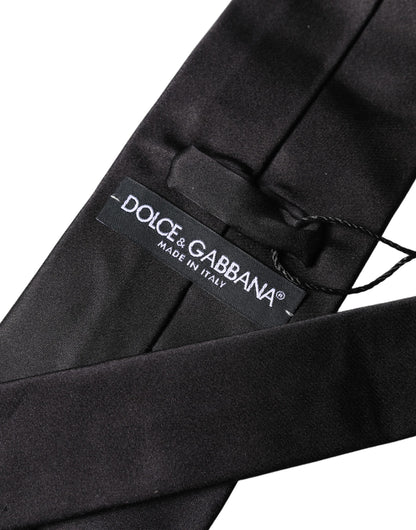 Dolce & Gabbana Brown Logo Embroidery Silk Adjustable Men Necktie Tie