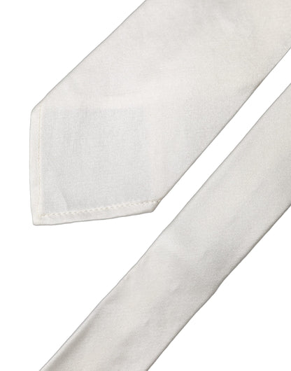 Dolce & Gabbana White Solid Silk Blend Adjustable Men Tied Necktie Tie