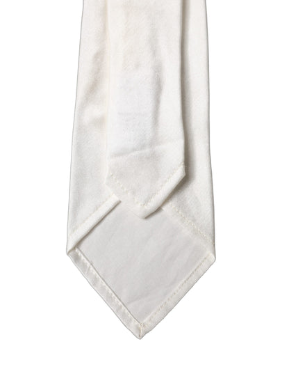Dolce & Gabbana White Solid Silk Blend Adjustable Men Tied Necktie Tie