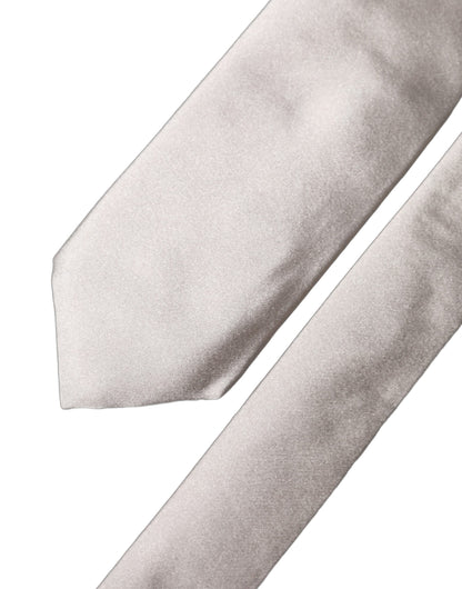 Dolce & Gabbana Light Gray Silk Satin Wide Adjustable Men Necktie Tie