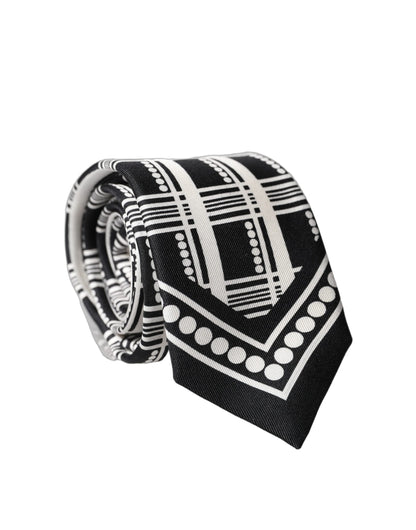 Dolce & Gabbana Black White Abstract Silk Adjustable Men Tied Necktie Tie