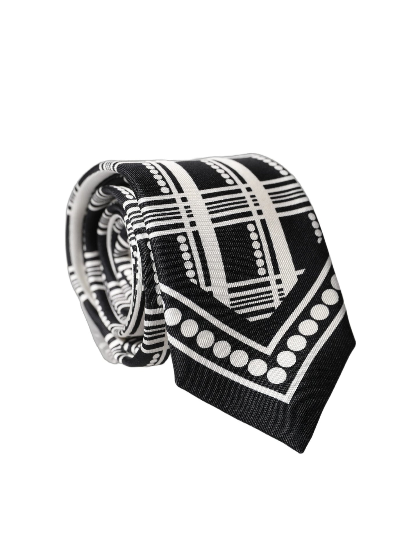 Dolce & Gabbana Black White Abstract Silk Adjustable Men Tied Necktie Tie