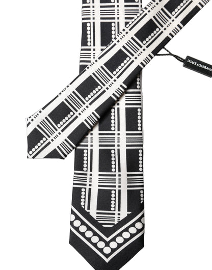 Dolce & Gabbana Black White Abstract Silk Adjustable Men Tied Necktie Tie