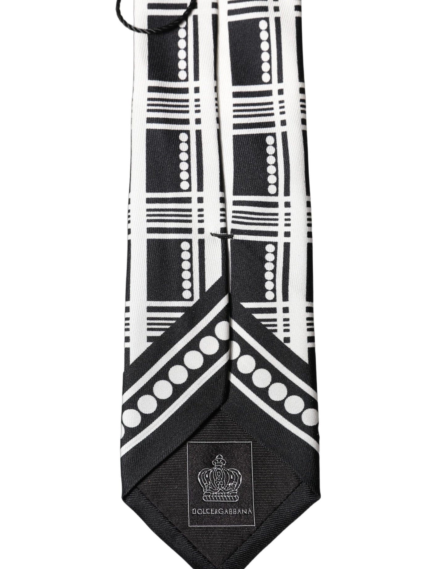 Dolce & Gabbana Black White Abstract Silk Adjustable Men Tied Necktie Tie