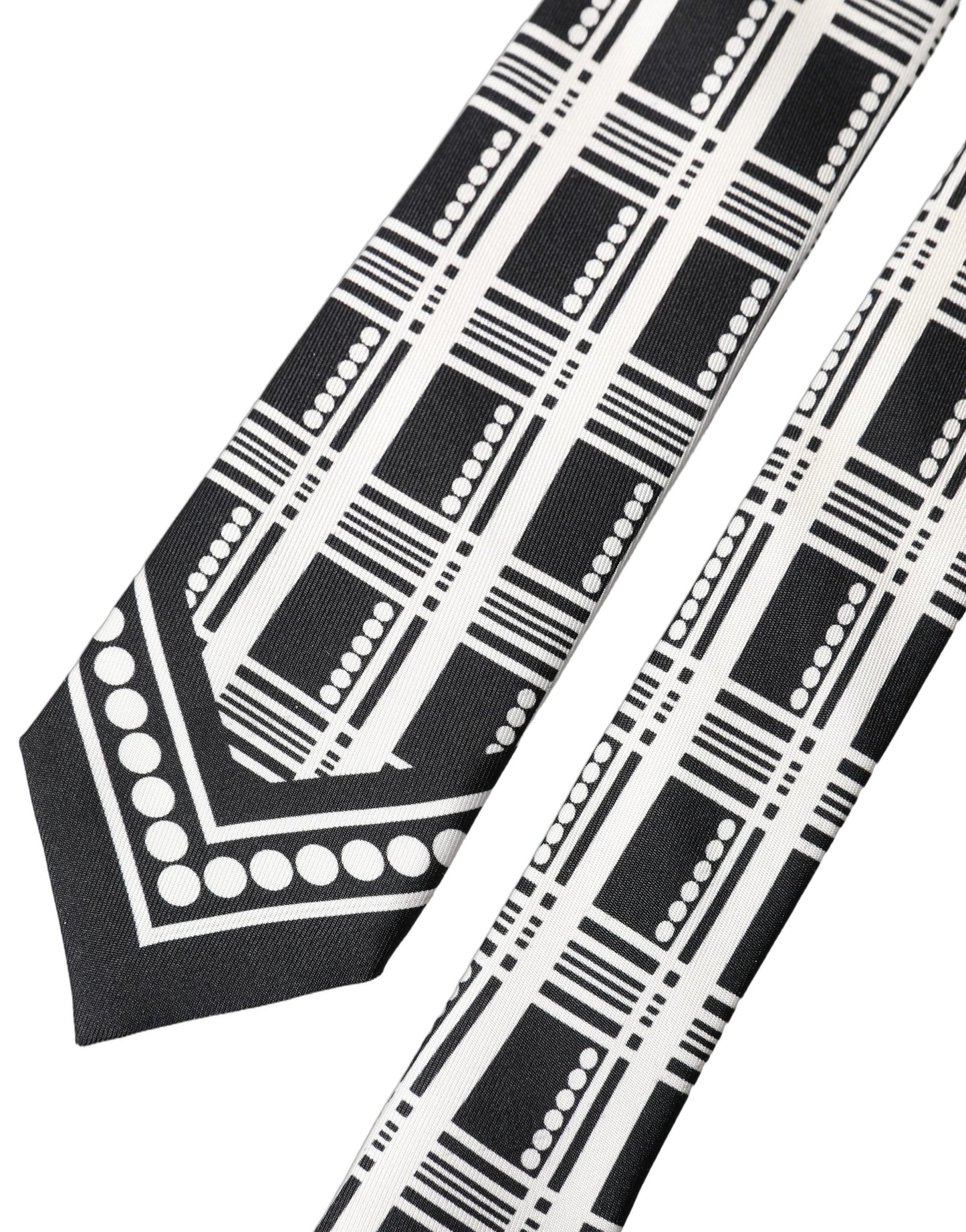 Dolce & Gabbana Black White Abstract Silk Adjustable Men Tied Necktie Tie
