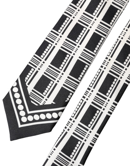 Dolce & Gabbana Black White Abstract Silk Adjustable Men Tied Necktie Tie
