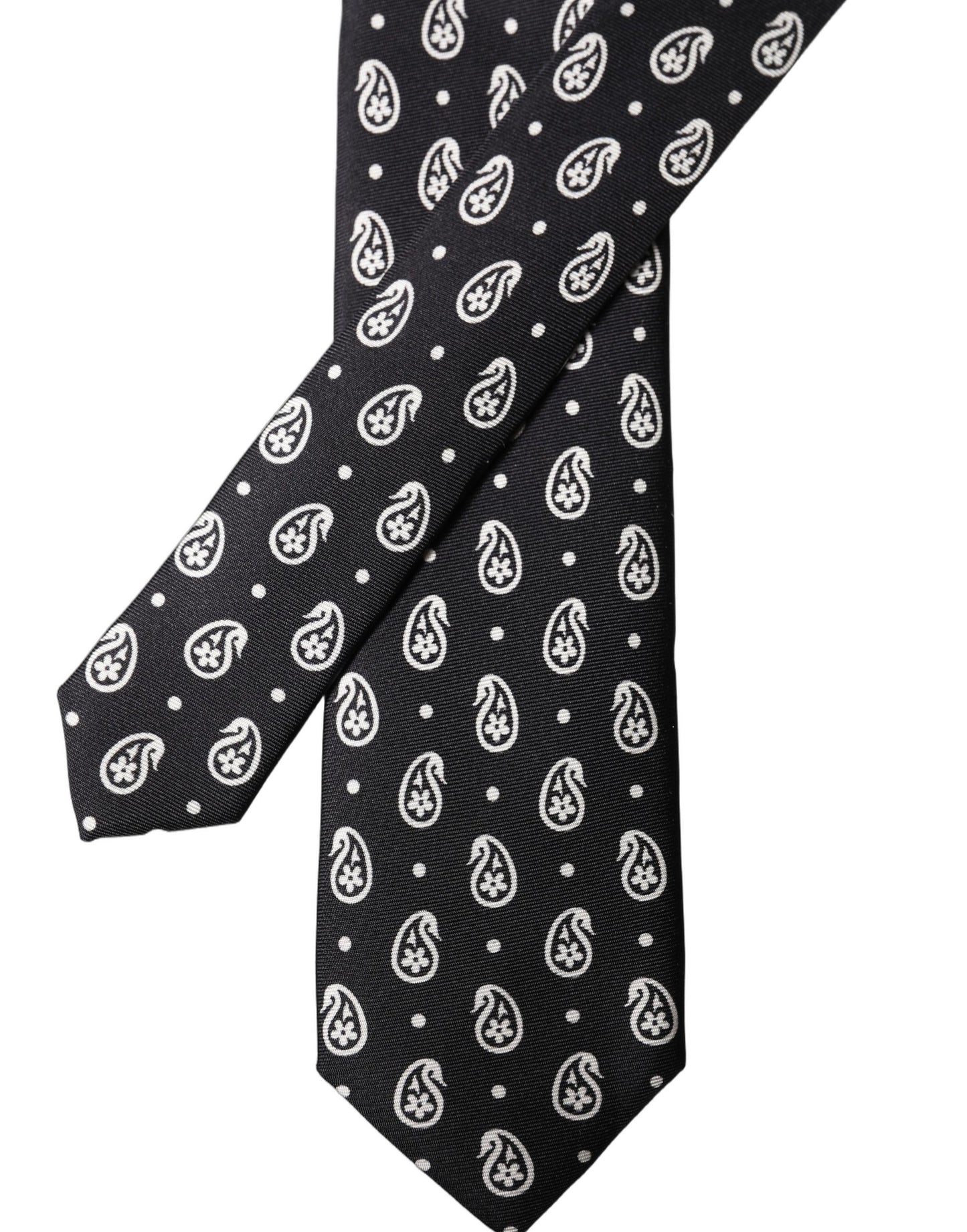 Dolce & Gabbana Black Paisley 100% Silk Adjustable Men Tied Necktie Tie