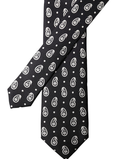 Dolce & Gabbana Black Paisley 100% Silk Adjustable Men Tied Necktie Tie