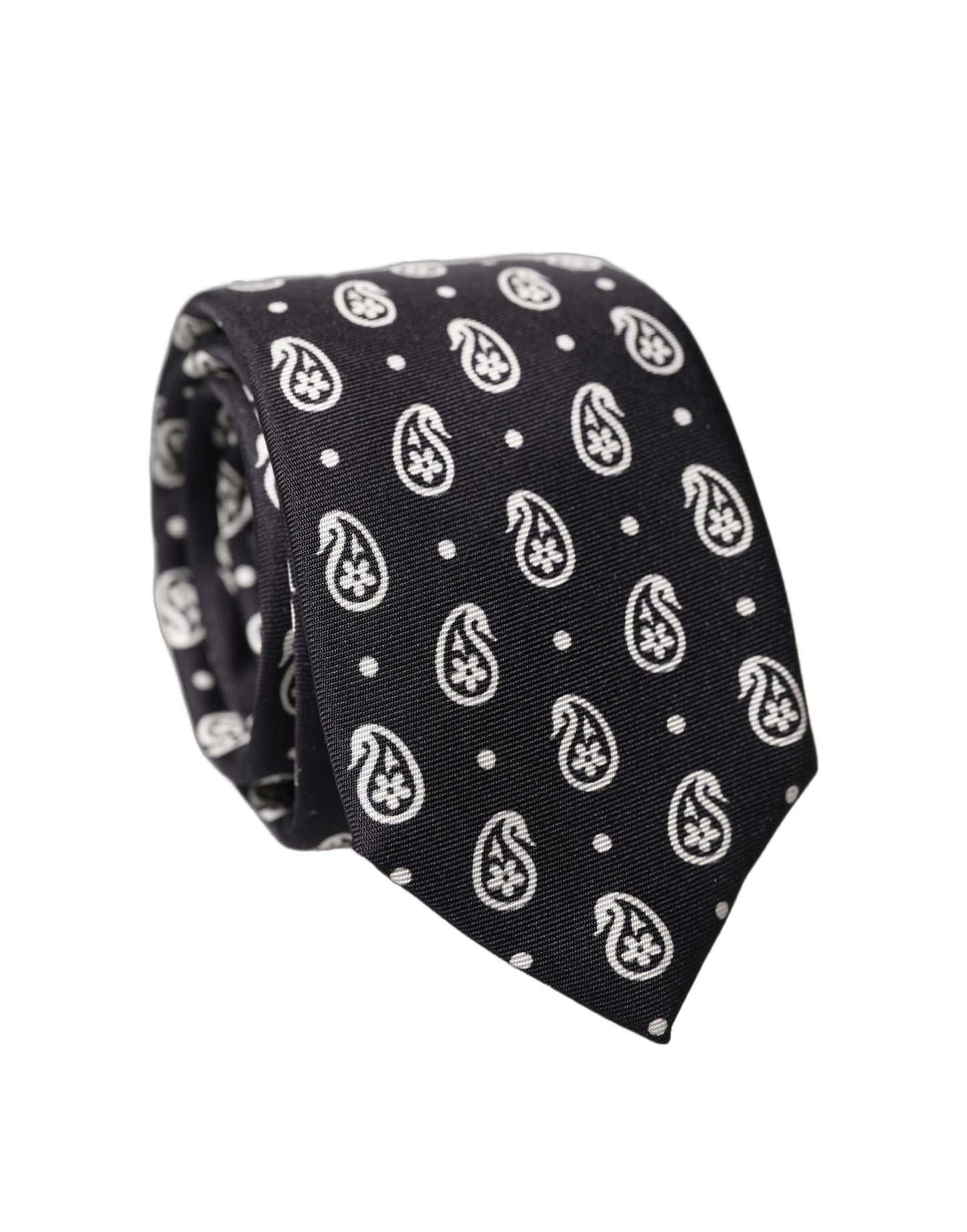 Dolce & Gabbana Black Paisley 100% Silk Adjustable Men Tied Necktie Tie