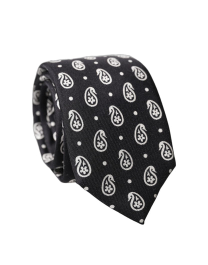 Dolce & Gabbana Black Paisley 100% Silk Adjustable Men Tied Necktie Tie