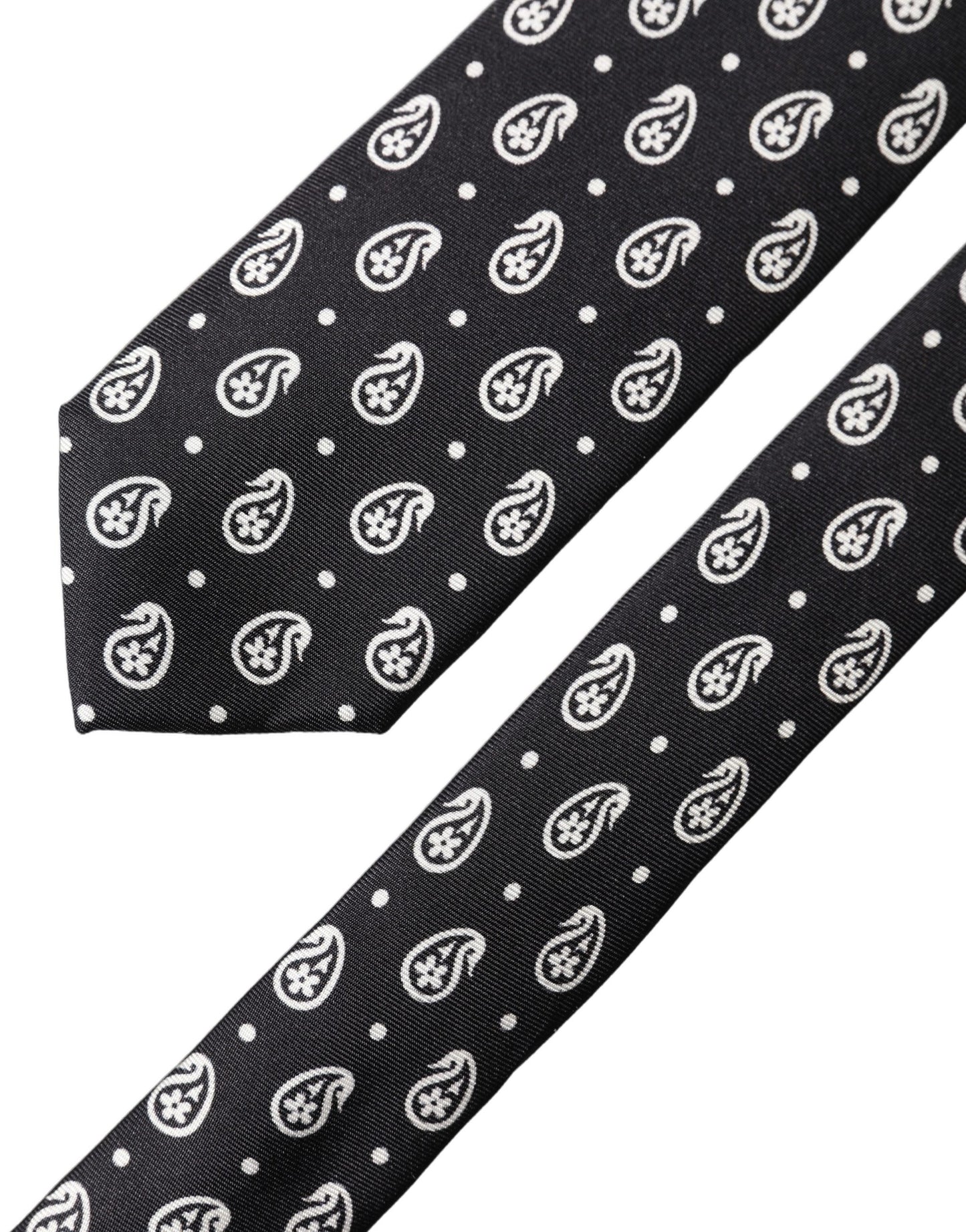Dolce & Gabbana Black Paisley 100% Silk Adjustable Men Tied Necktie Tie