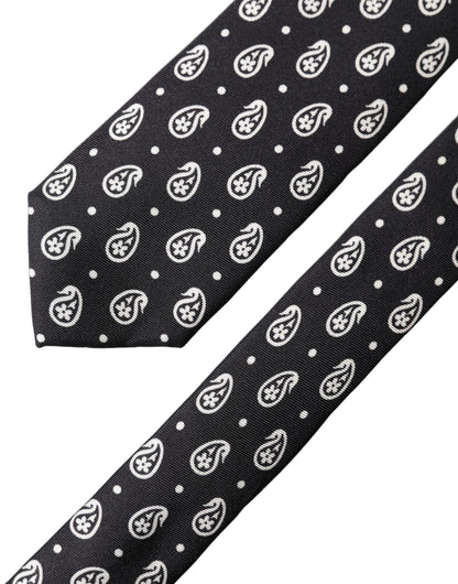 Dolce & Gabbana Black Paisley 100% Silk Adjustable Men Tied Necktie Tie