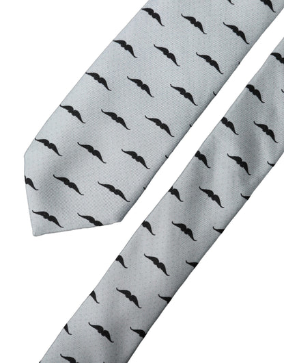 Dolce & Gabbana Light Gray Mustache Fantasy Silk Adjustable Necktie Tie