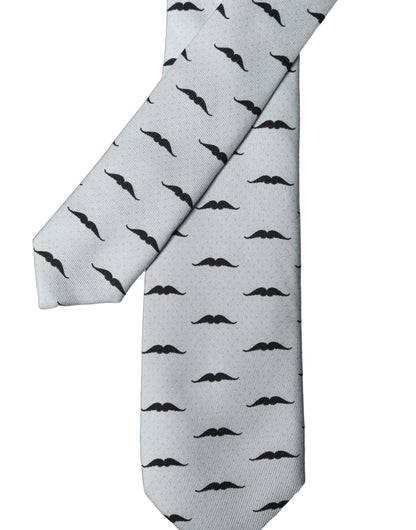 Dolce & Gabbana Light Gray Mustache Fantasy Silk Adjustable Necktie Tie