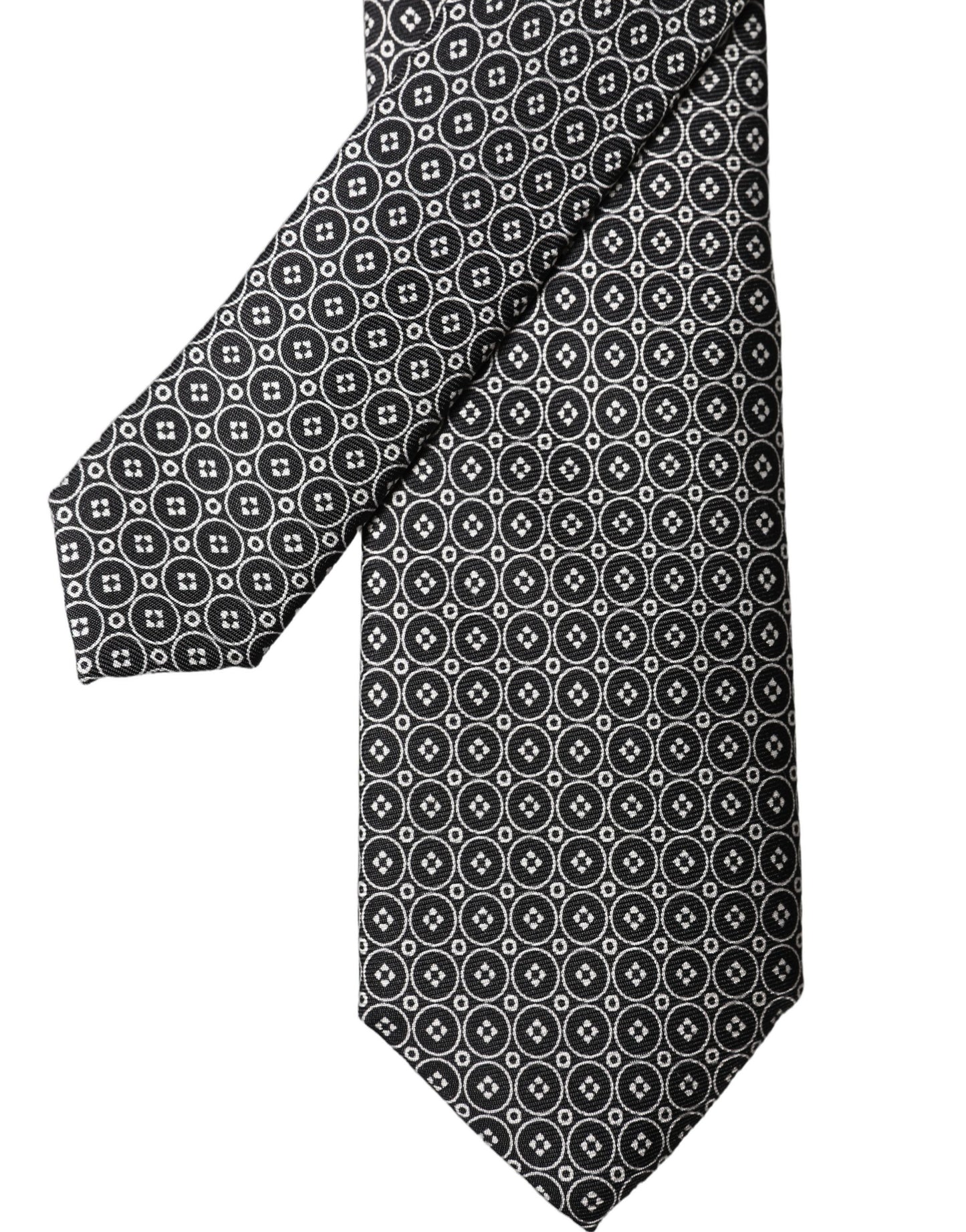 Dolce & Gabbana Black White Patterned Silk Adjustable Men Necktie Tie