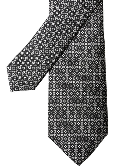 Dolce & Gabbana Black White Patterned Silk Adjustable Men Necktie Tie