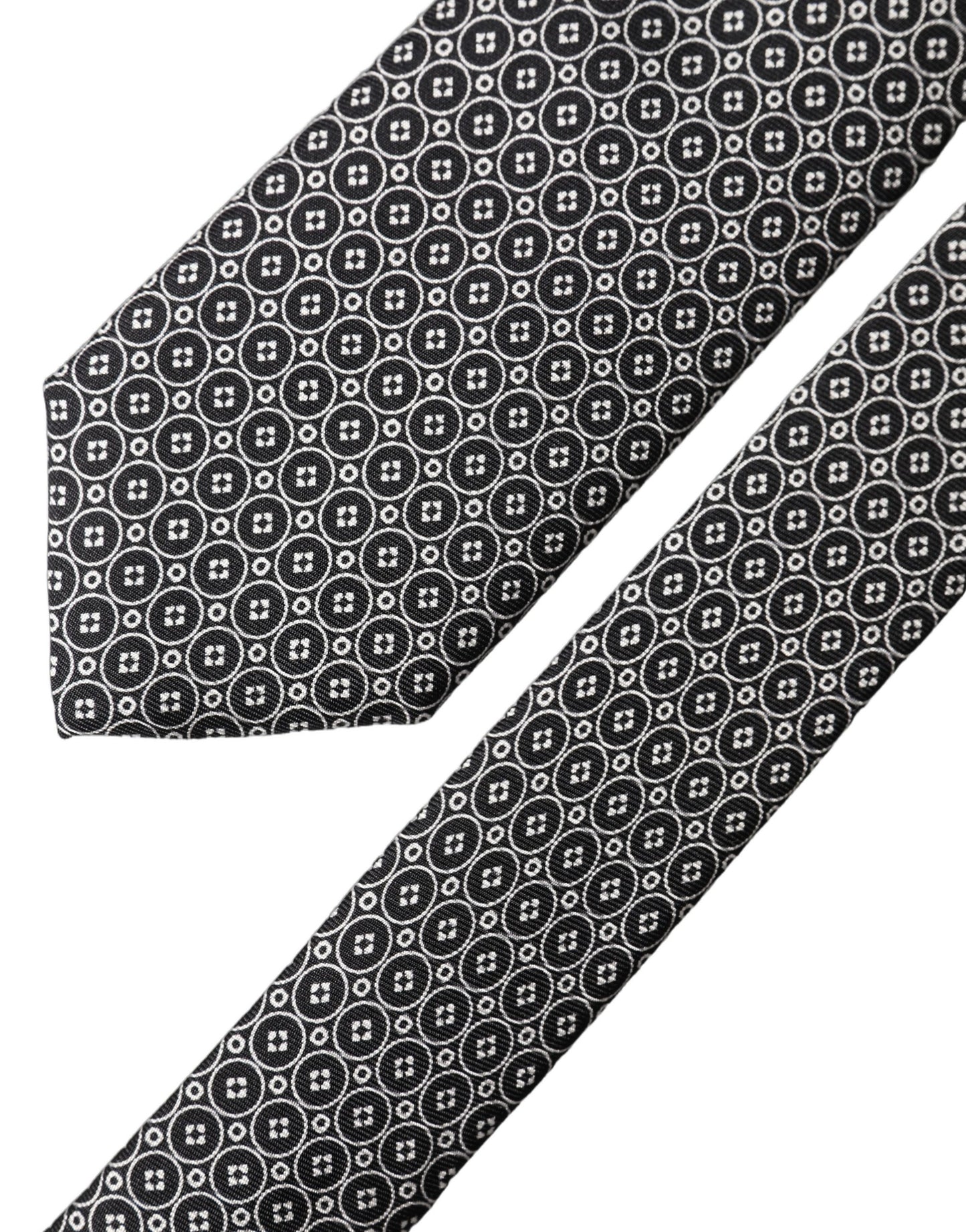 Dolce & Gabbana Black White Patterned Silk Adjustable Men Necktie Tie