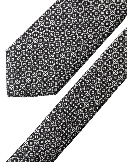 Dolce & Gabbana Black White Patterned Silk Adjustable Men Necktie Tie