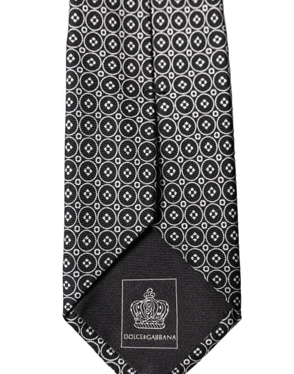 Dolce & Gabbana Black White Patterned Silk Adjustable Men Necktie Tie