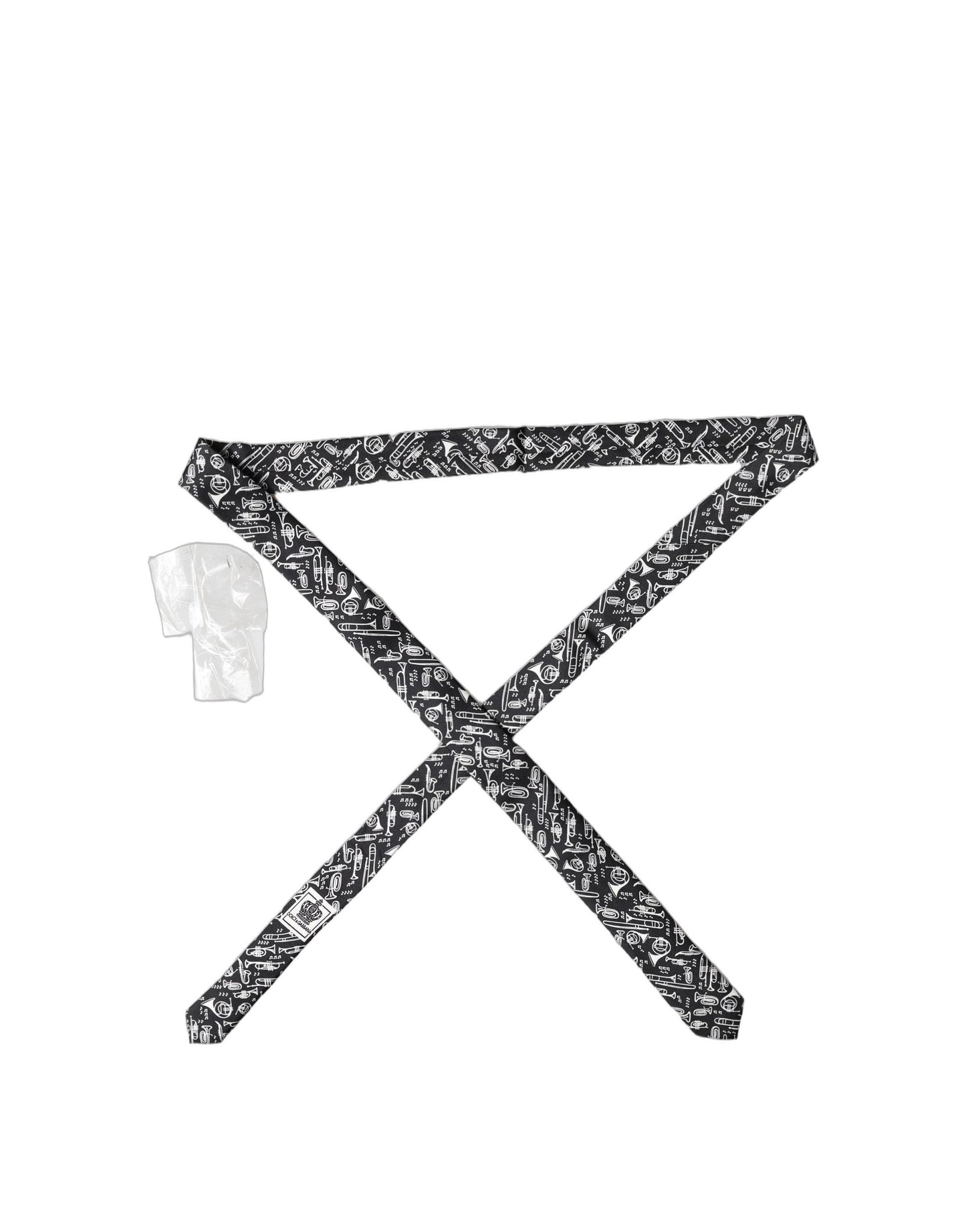 Dolce & Gabbana Black Trumpet Print Silk Adjustable Men Tied Necktie Tie