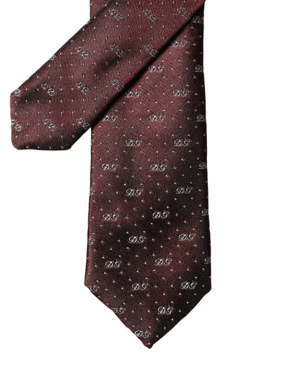 Dolce & Gabbana Burgundy Logo Monogram Silk Adjustable Men Necktie Tie
