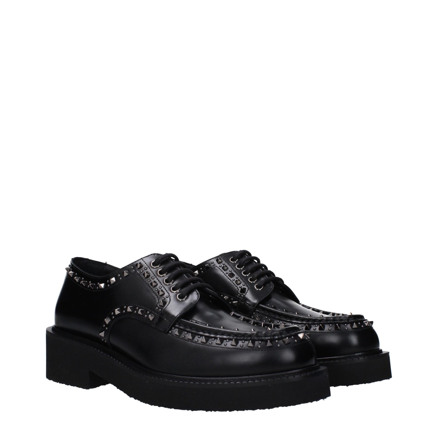 Mid-Heel Lace-Up Shoes by Valentino Garavani for men in leather & rubber black showcases a resplendent Men's Leather & Rubber Mid-Heel Lace-Up Shoes aesthetic, defined by its resplendent round toe style and elegant 4-5-cm-heel mid-heel.