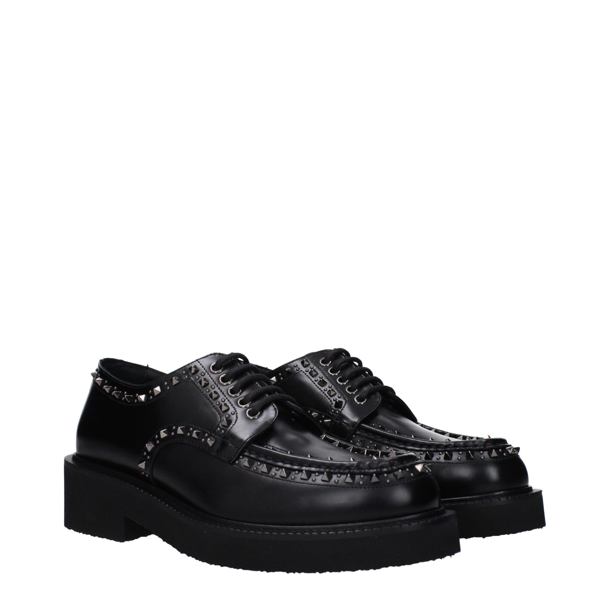 Mid-Heel Lace-Up Shoes by Valentino Garavani for men in leather & rubber black showcases a resplendent Men's Leather & Rubber Mid-Heel Lace-Up Shoes aesthetic, defined by its resplendent round toe style and elegant 4-5-cm-heel mid-heel.
