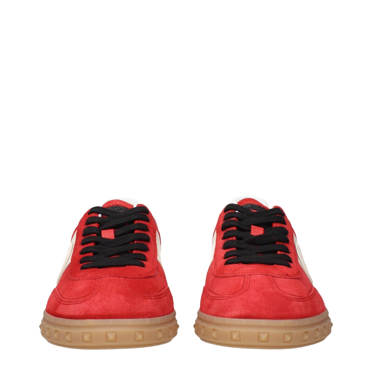 Sneakers by Valentino Garavani for men in suede leather & rubber ivory & red features an fashionable silhouette, showcasing the premium Men's Low Top Suede Leather & Rubber Sneakers in a fashionable low-top style that offers a fashionable finish for refined style.