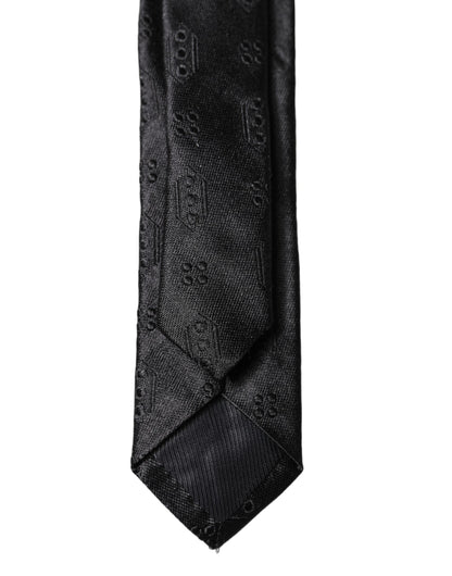 Dolce & Gabbana Black Patterned 100% Silk Adjustable Men Necktie Tie