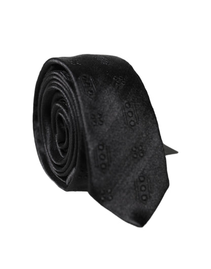 Dolce & Gabbana Black Patterned 100% Silk Adjustable Men Necktie Tie