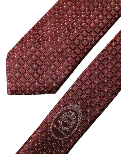 Dolce & Gabbana Burgundy Geometric Silk Adjustable Men Tied Necktie Tie