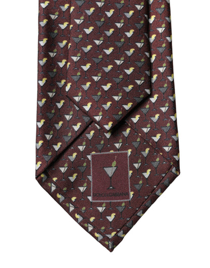 Dolce & Gabbana Burgundy Geometric Silk Adjustable Men Tied Necktie Tie