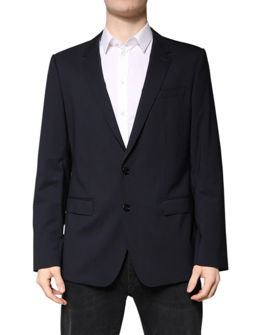 Blazer by Dolce & Gabbana for men in virgin wool viscose & cupro dark-blue & navy showcases a polished silhouette, highlighted by a refined single-breasted neckline and polished for a sophisticated finish.