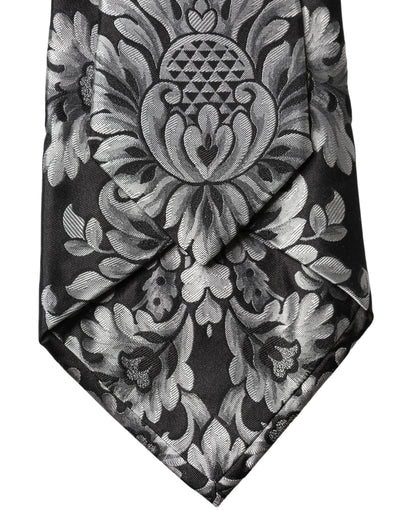 Dolce & Gabbana Black Silver Floral Silk Adjustable Women Necktie Tie