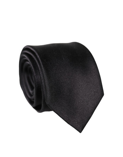 Dolce & Gabbana Black Solid Silk Satin Wide Adjustable Men Necktie Tie