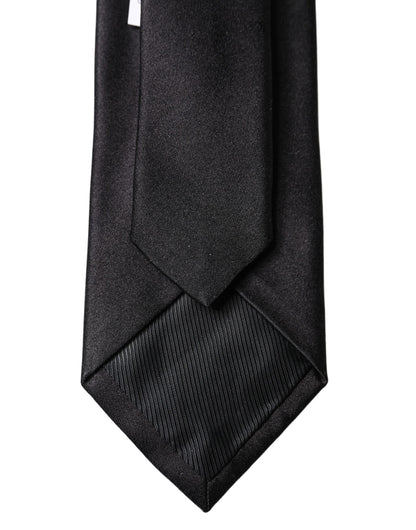 Dolce & Gabbana Black Solid Silk Satin Wide Adjustable Men Necktie Tie