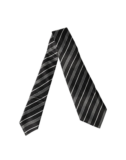 Dolce & Gabbana Black White Stripes Silk Adjustable Women Necktie Tie