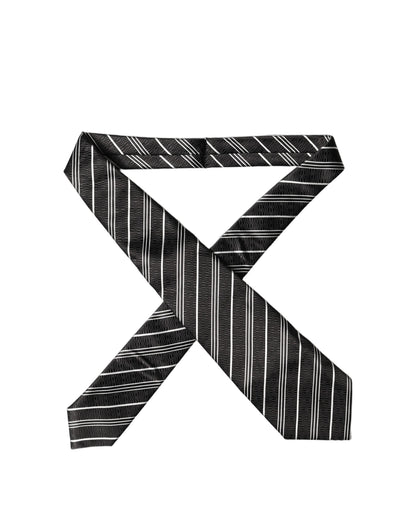 Dolce & Gabbana Black White Stripes Silk Adjustable Women Necktie Tie