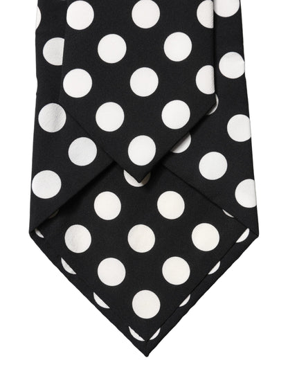 Dolce & Gabbana Black White Polka Dot Silk Adjustable Women Necktie Tie