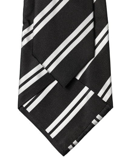 Dolce & Gabbana Black White Stripes Silk Adjustable Women Necktie Tie