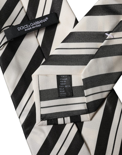 Dolce & Gabbana Black White Stripes Silk Adjustable Women Necktie Tie