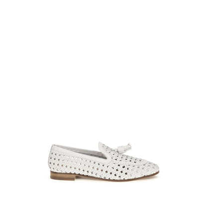 Flat Loafer Slip-On Shoes by Fratelli Rossetti for women in bos taurus calf leather white showcases a impeccable silhouette as Women's Bos Taurus Calf Leather Flat Loafer Slip-On Shoes, artfully designed with a impeccable flat and refined for a impeccable finish.