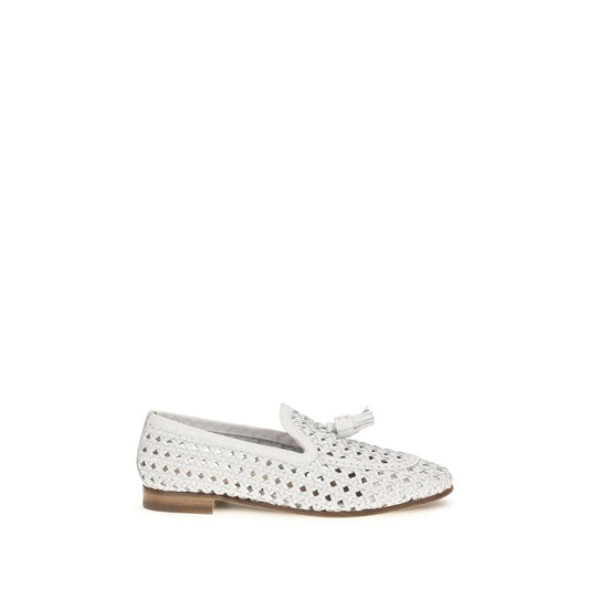 Flat Loafer Slip-On Shoes by Fratelli Rossetti for women in bos taurus calf leather white showcases a impeccable silhouette as Women's Bos Taurus Calf Leather Flat Loafer Slip-On Shoes, artfully designed with a impeccable flat and refined for a impeccable finish.