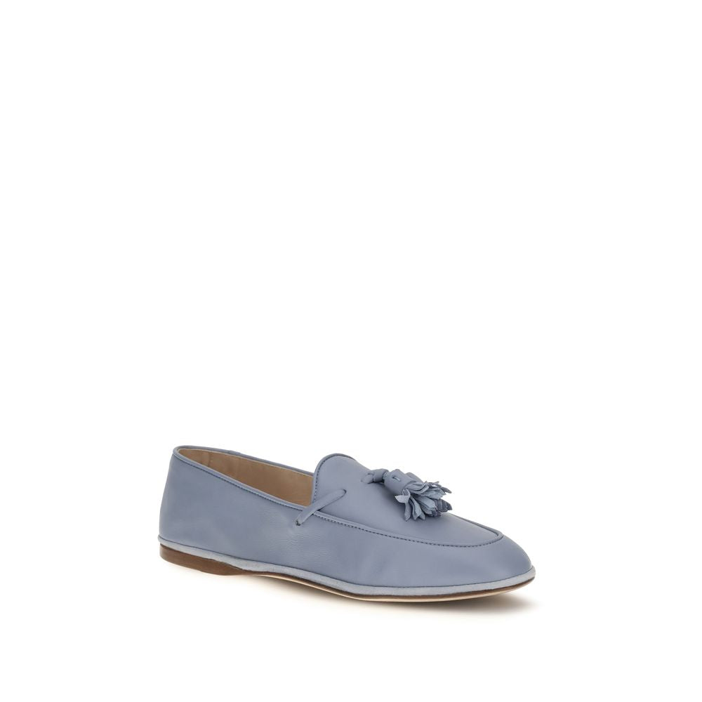 Flat Loafer Slip-On Shoes by Fratelli Rossetti for women in bos taurus calf leather blue features an effortless chic silhouette, showcasing the Women's Bos Taurus Calf Leather Flat Loafer Slip-On Shoes design with an effortless chic flat and a for a effortless chic look.